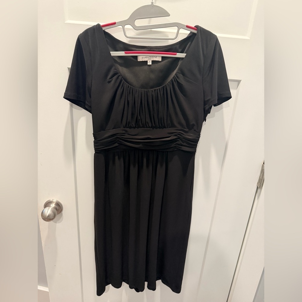 Evan Picone Black Dress Size 10 Ruched Waist Stretch Career Cocktail